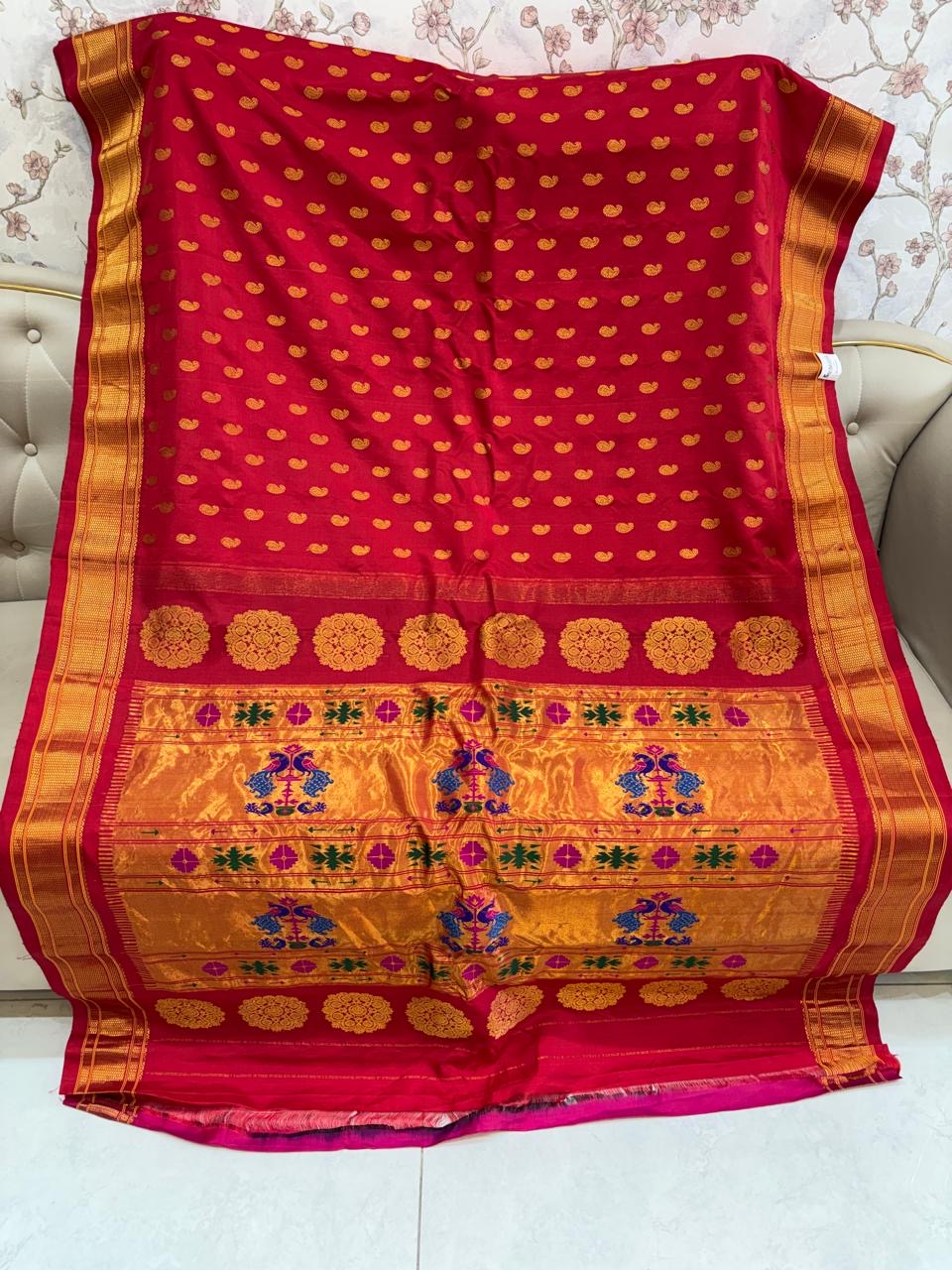 Kalanjali Pure Silk Handloom Paithani - Red
